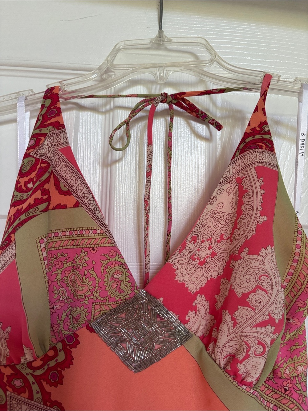B Darlin Pink & Orange Paisley Halter High-Low Dress - Picture 2 of 7